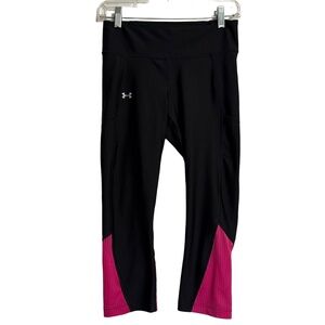 Under Armour Black Pink Capri Athletic Logo Performance Stretch